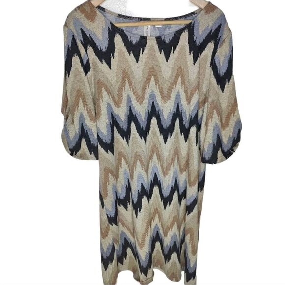 Tacera Sand Print Abstract Shirt Dress - Picture 1 of 9